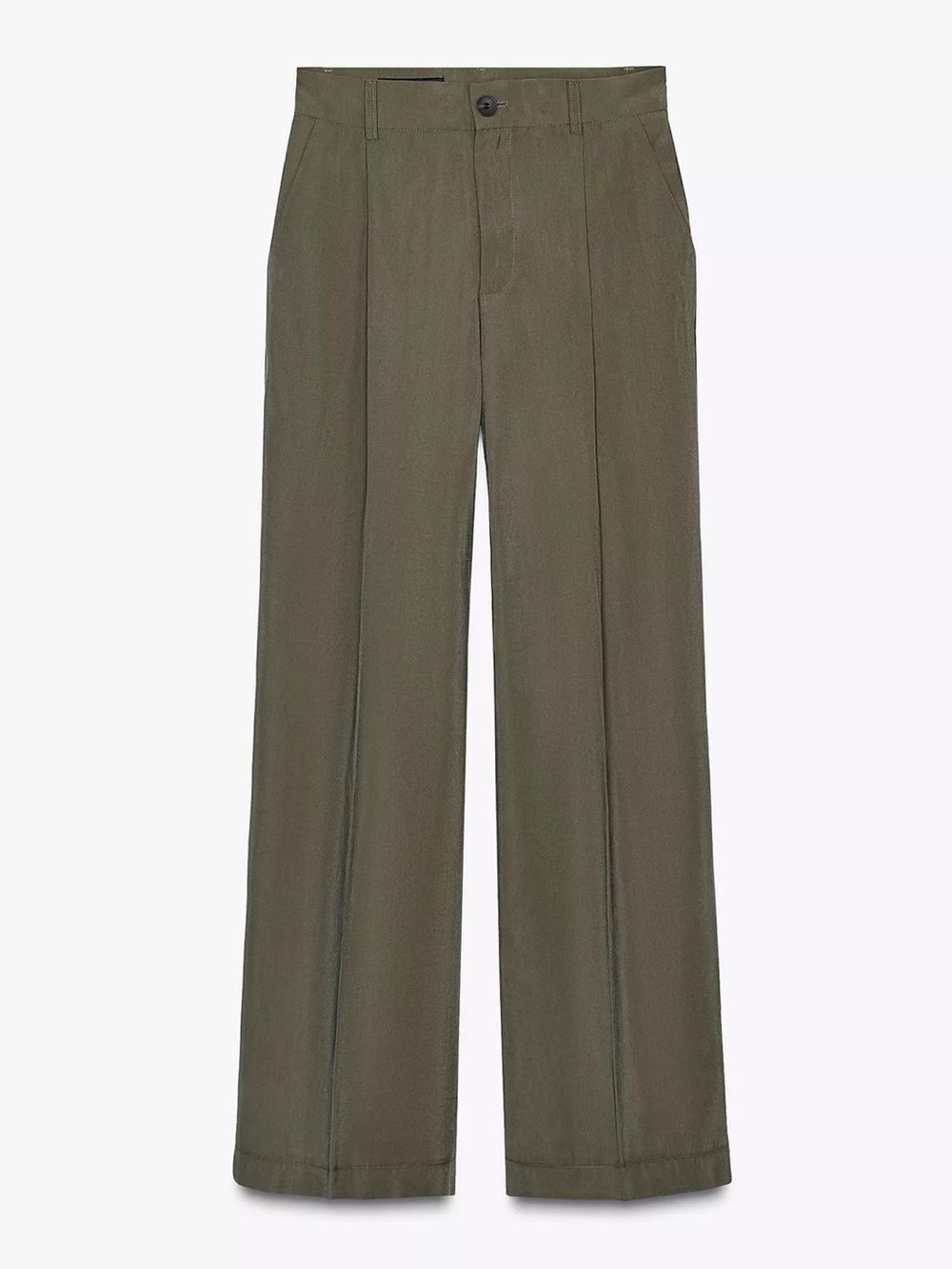 Zara Pleated Khaki Green Olive Wide-Leg Trousers